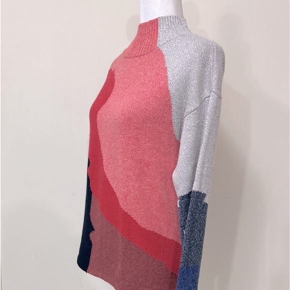 NEW NIC + ZOE Fall Color Blocks Mock Neck Long Sleeve Pullover Sweater Top S/M - Picture 4 of 16